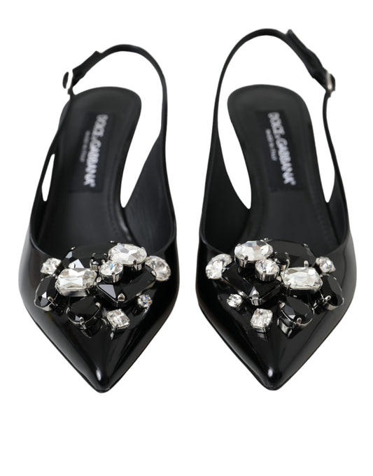 Dolce & Gabbana – Slingback-Schuhe aus schwarzem Lackleder mit Kristallen