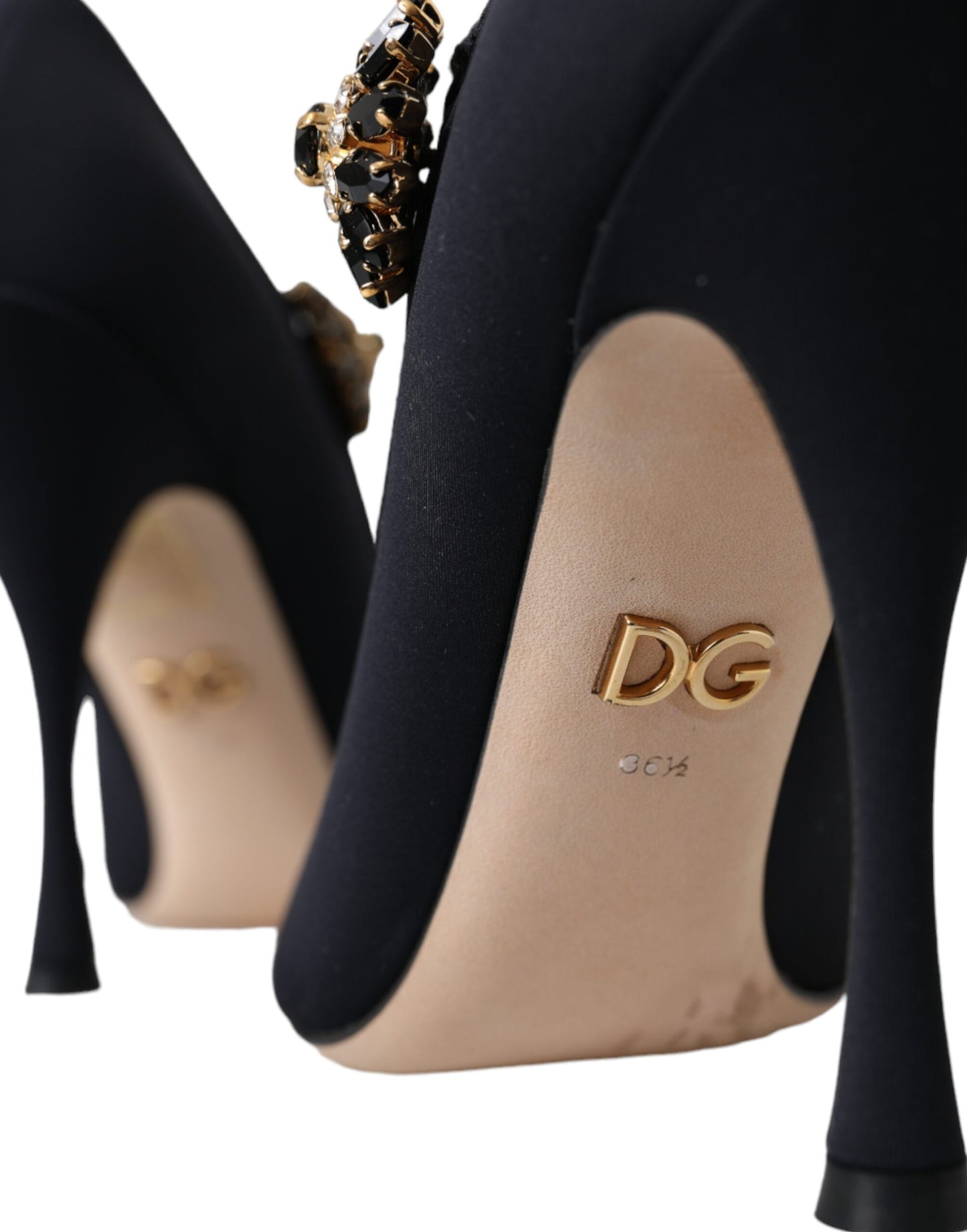 Dolce & Gabbana – Schwarze Mary-Jane-Pumps aus Jersey mit Kristallen