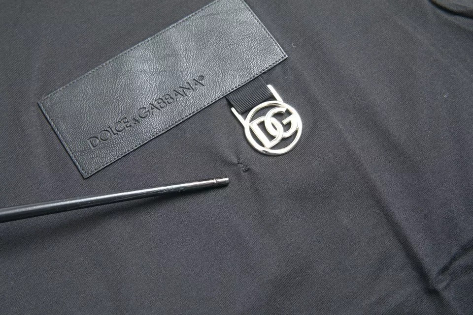 Dolce & Gabbana – Schwarzes Baumwoll-T-Shirt mit Rundhalsausschnitt und Logo-Patch