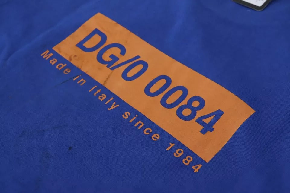 Dolce & Gabbana – Blaues Baumwoll-T-Shirt mit Rundhalsausschnitt und Logo-Print