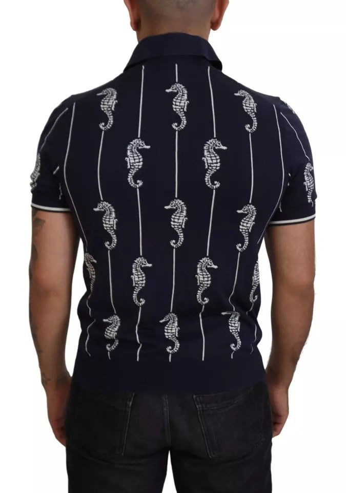 Dolce & Gabbana – Dunkelblaues Poloshirt mit Seepferdchen-Kragen