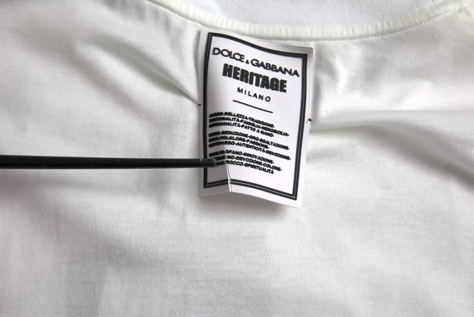 Dolce & Gabbana Weißes Baumwoll-T-Shirt mit Rundhalsausschnitt und Löwenkronenlogo