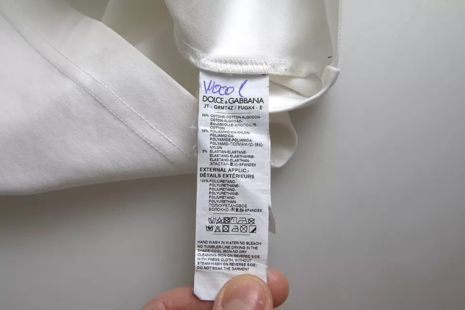 Dolce & Gabbana – Weißes Baumwoll-T-Shirt mit Rundhalsausschnitt und Logoprägung