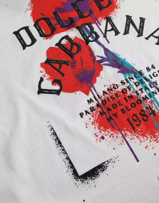 Dolce & Gabbana – Weißes Baumwoll-T-Shirt mit Rundhalsausschnitt und Blumenmuster