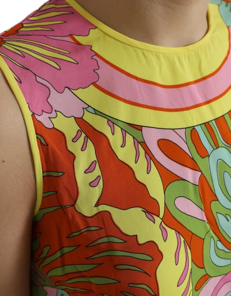 Dolce & Gabbana, mehrfarbiges, ärmelloses Seiden-Tanktop mit Blumenmuster