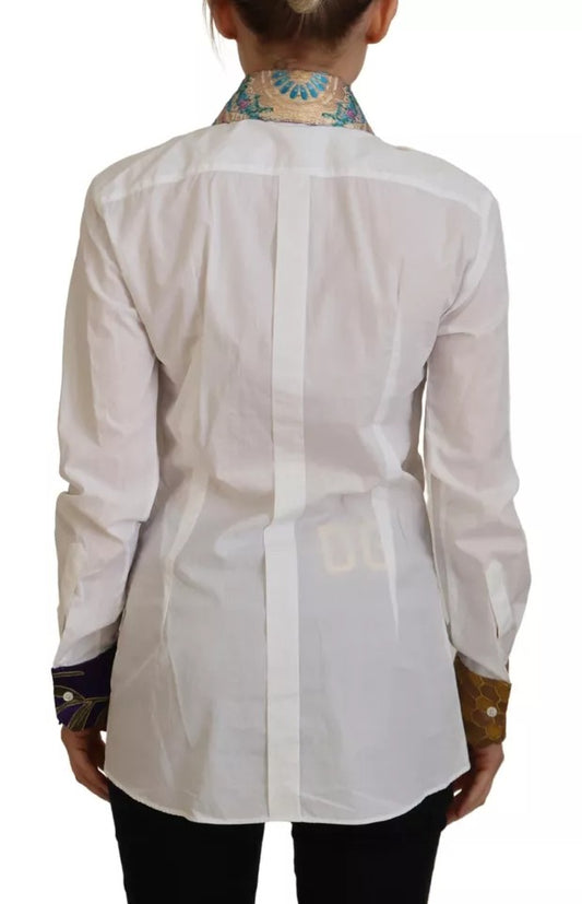 Dolce & Gabbana – Weißes, geblümtes Jacquard-Oberteil aus Baumwolle mit langen Ärmeln