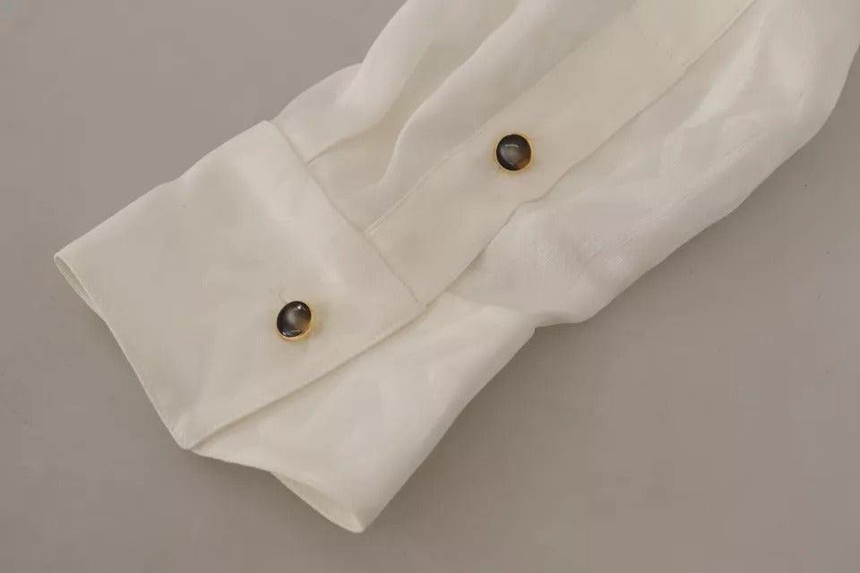 Dolce & Gabbana – Blusentop aus Seide mit Ascot-Kragen in Weiß mit Muster