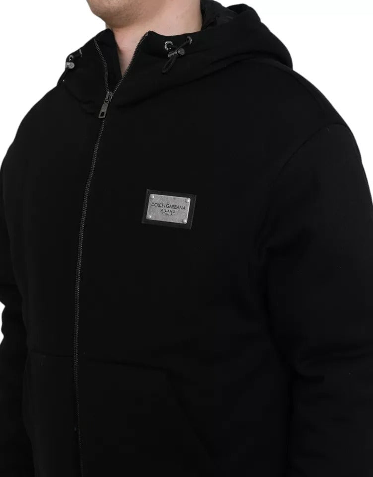 Dolce & Gabbana – Schwarze Bomberjacke aus Baumwolle mit Kapuze und Logo für Herren
