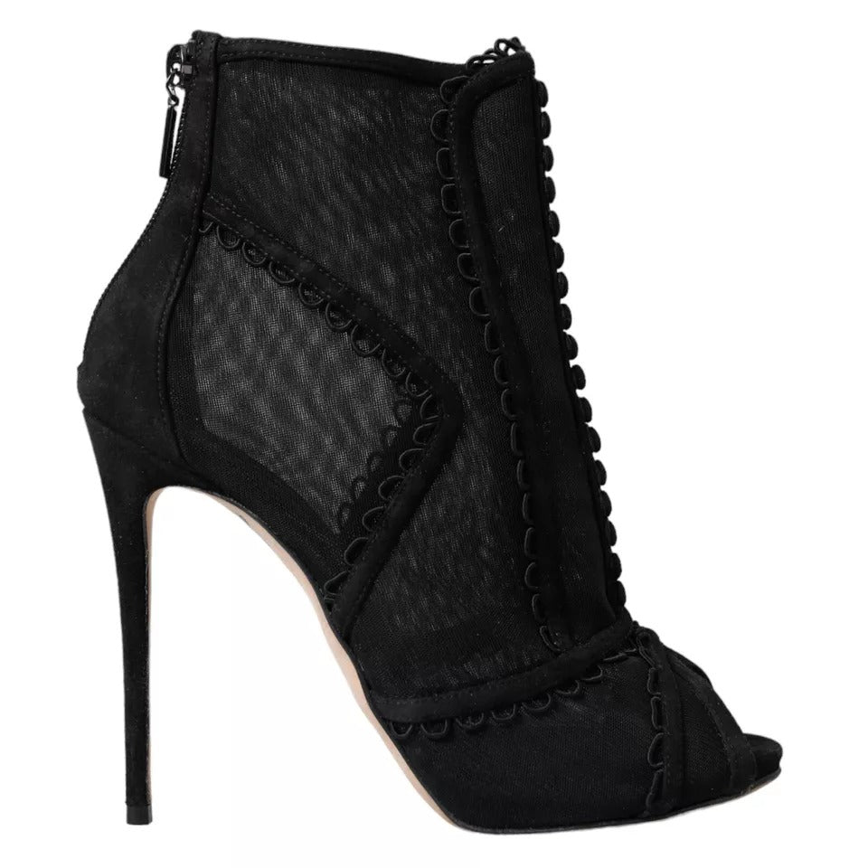 Dolce & Gabbana Schwarze Tüll Stiletto Heels Kurze Stiefel Schuhe
