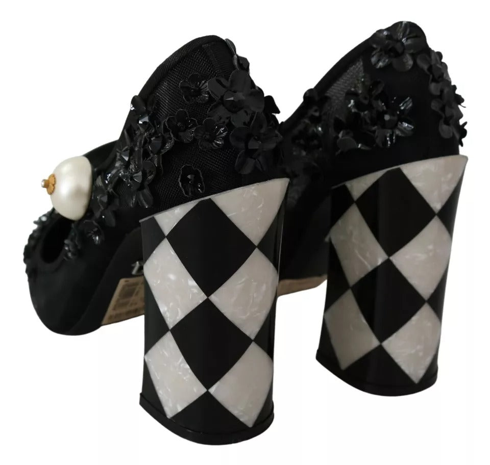 Dolce & Gabbana – Schwarze Mary-Janes-Pumps mit Blumenverzierung