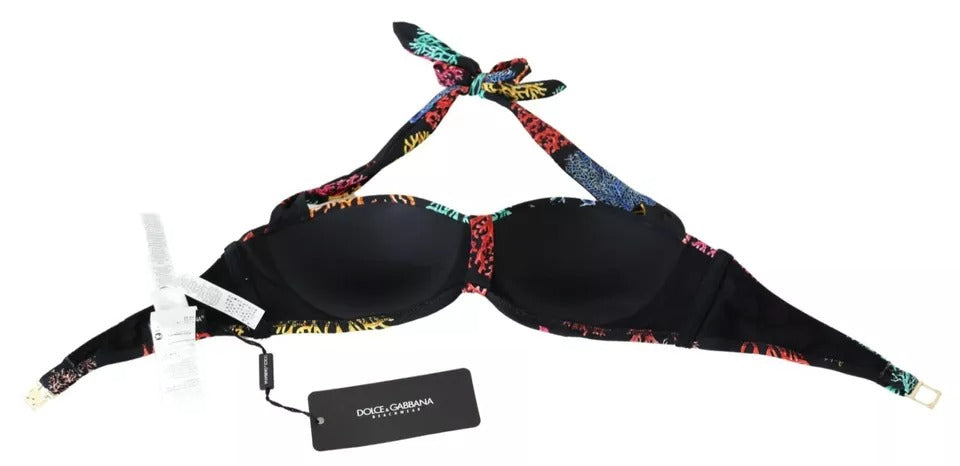 Dolce & Gabbana Schwarz Korallen Print Badeanzug Beachwear Bikini Top
