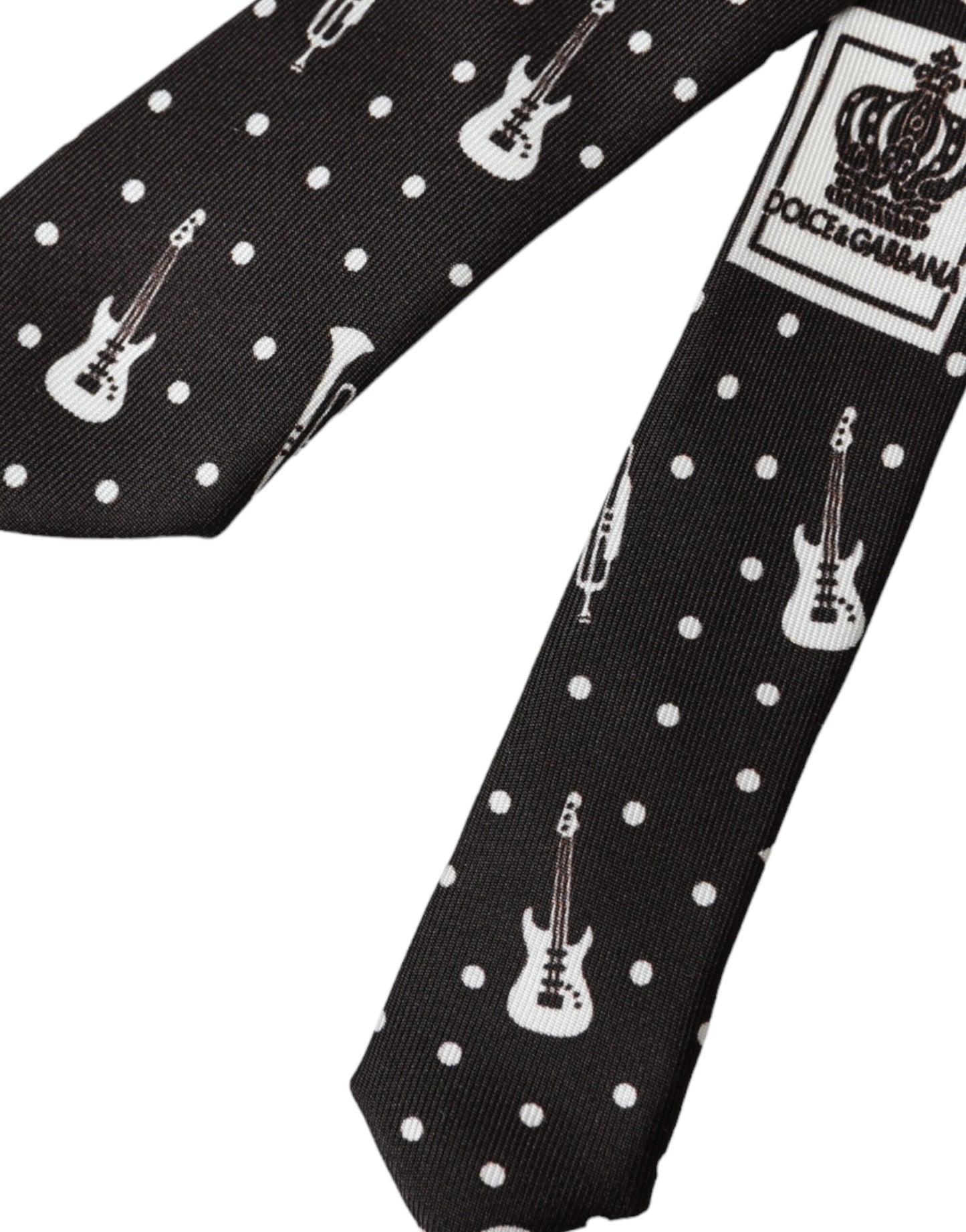 Dolce & Gabbana – Verstellbare Seidenkrawatte mit schwarzem Gitarrendruck
