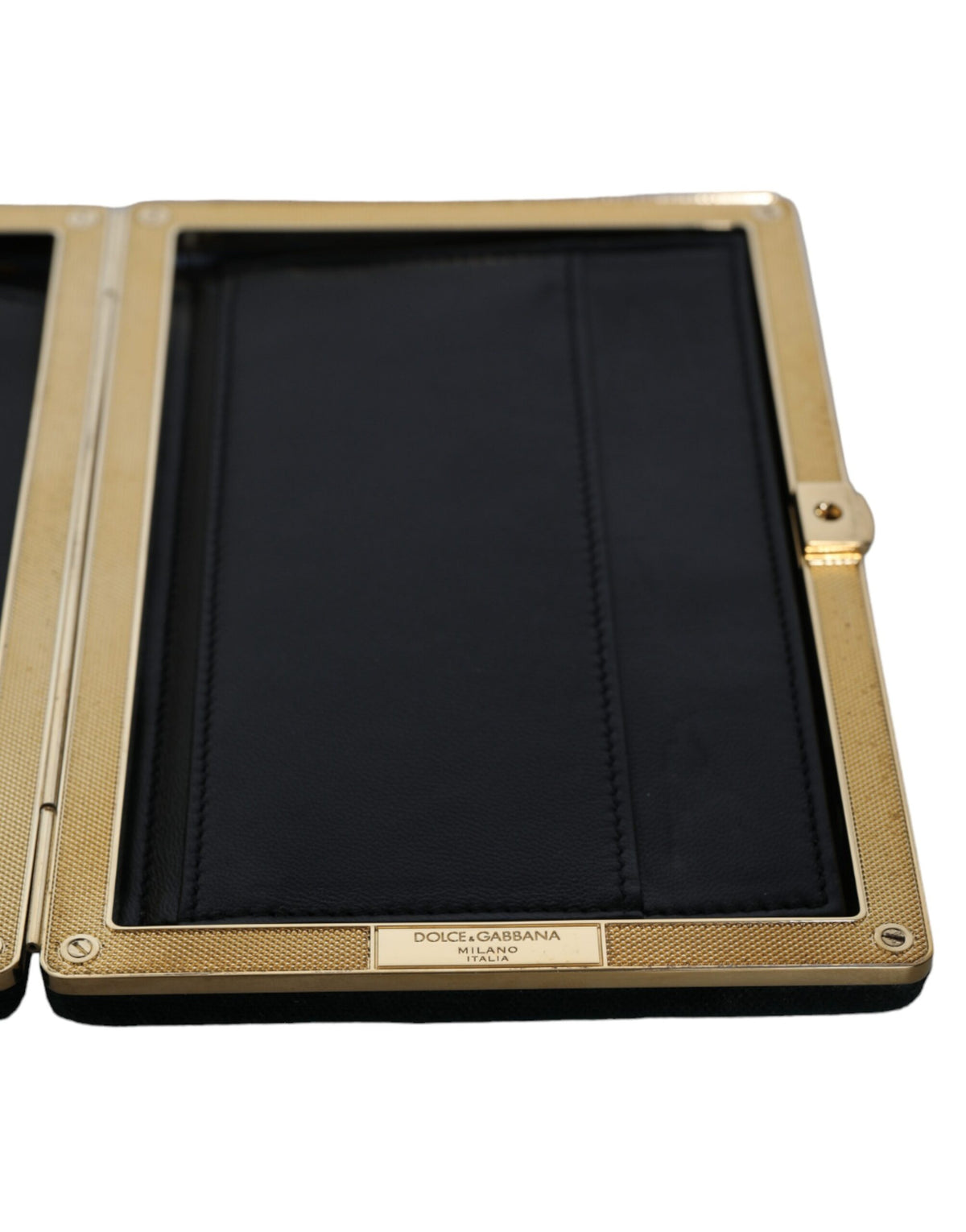 Dolce & Gabbana Clutch aus schwarzem Samt mit Goldrahmen, Abendtasche für Partys