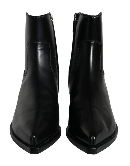 Dolce & Gabbana Schwarze Lederstiefeletten Booties Schuhe