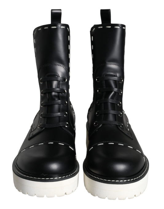 Dolce & Gabbana – Schwarze Combat-Stiefel aus Leder mit mittlerer Wade