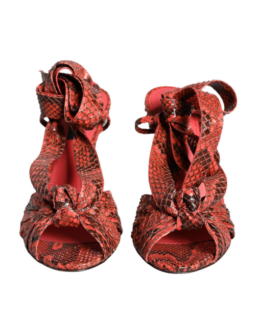 Dolce & Gabbana Korallenrote Exotische Leder Heels Sandalen Schuhe