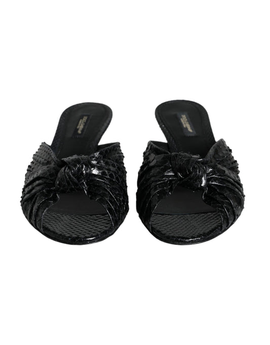 Dolce & Gabbana Schwarze Leder Heels Slides Sandalen Schuhe