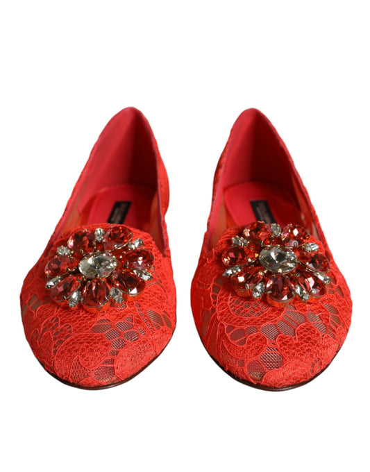 Dolce & Gabbana – Ballerinas mit Kristallen in Korallenrot