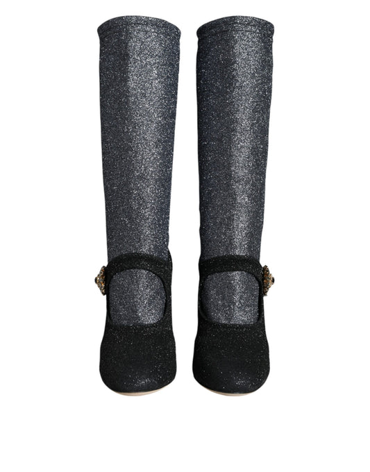 Dolce & Gabbana – Mary Janes-Stiefeletten mit schwarzem Kristall