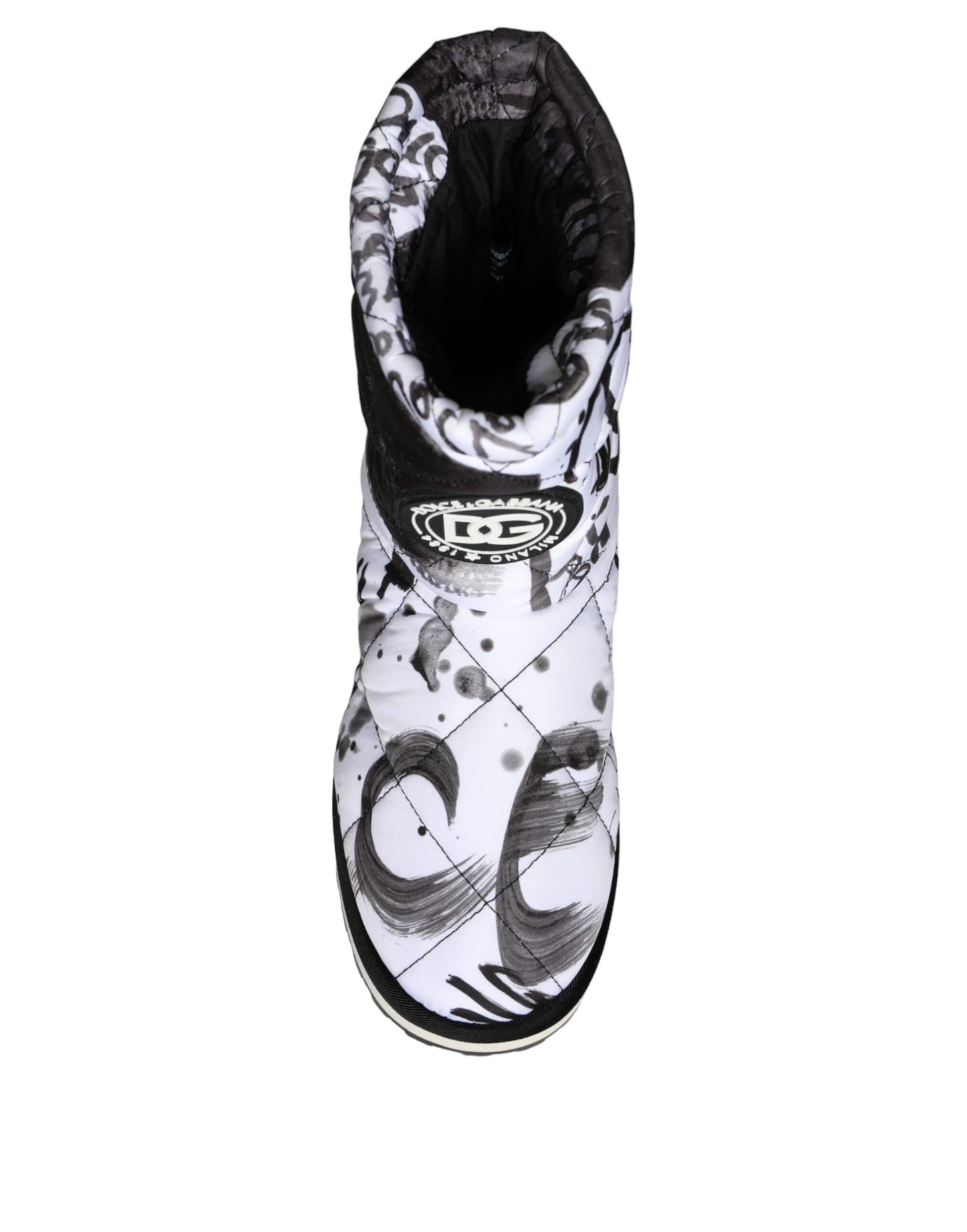 Dolce & Gabbana – Weiße, gepolsterte Stiefel mit Logo-Print in mittlerer Wadenhöhe