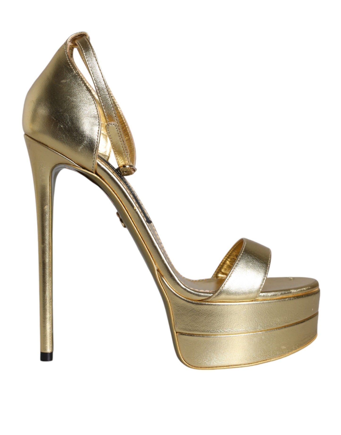 Dolce & Gabbana Keira Sandalen aus goldenem Leder mit Plateausohle
