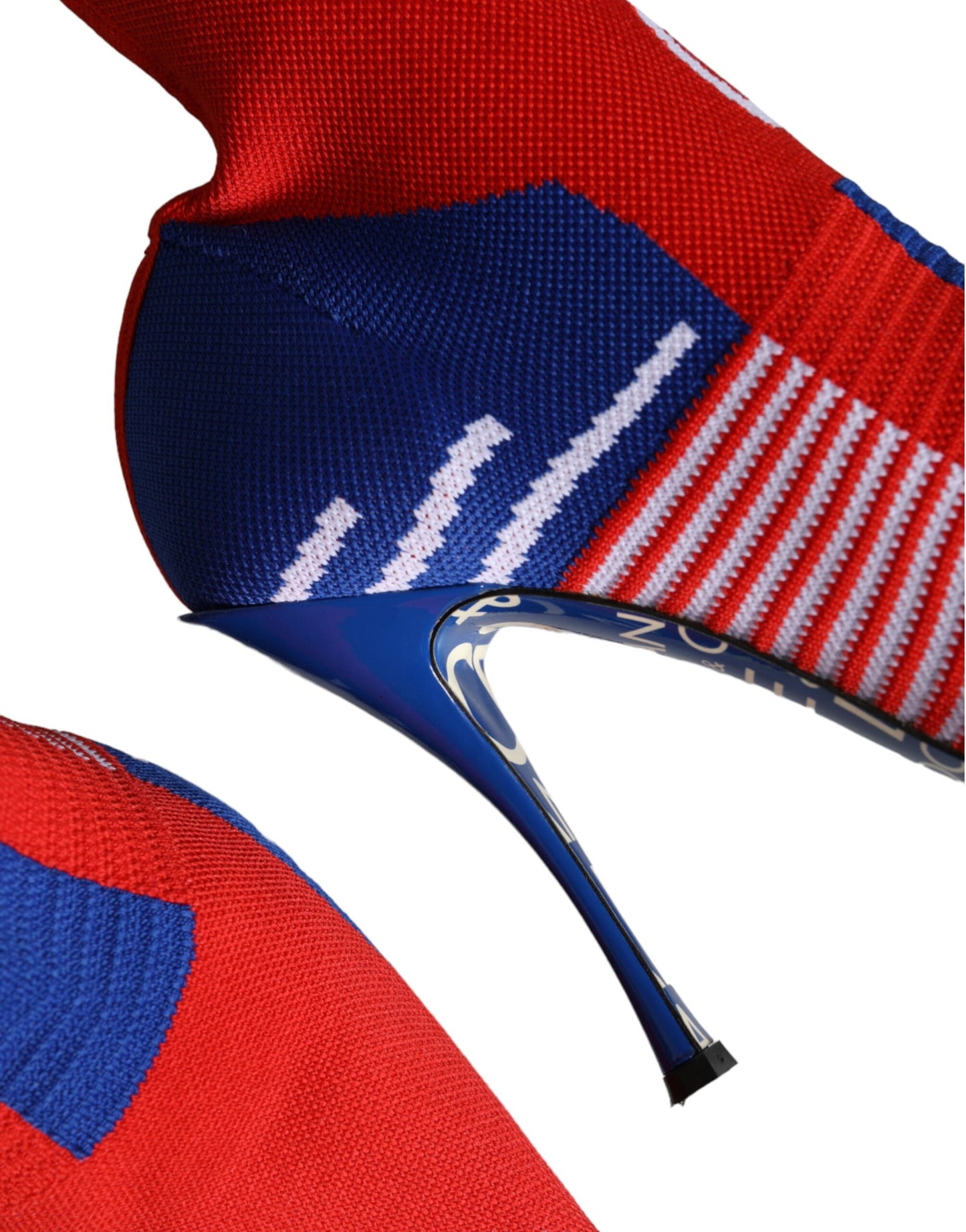 Dolce & Gabbana – Rot-blaue Stretch-Stiefeletten im Sockenstil mit Logo