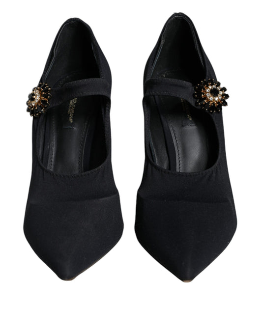 Dolce & Gabbana – Schwarze Mary-Jane-Pumps aus Jersey mit Kristallen