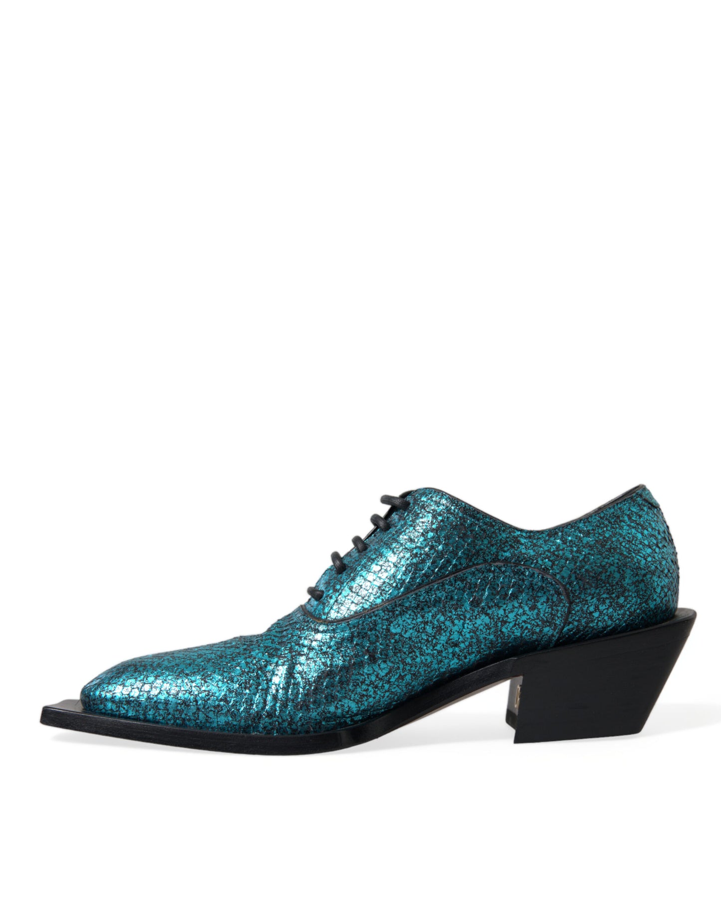 Dolce & Gabbana – Blaue Derby-Absatzschuhe aus Leder mit Blockabsatz