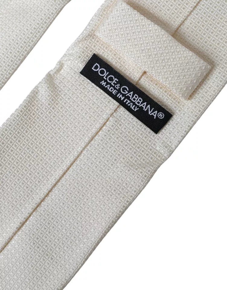 Dolce & Gabbana – Klassische, verstellbare Seidenkrawatte in Off-White mit Muster
