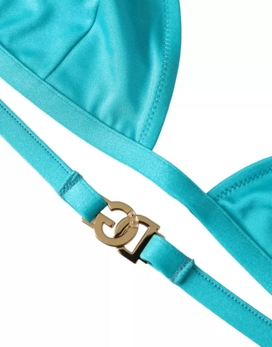 Dolce & Gabbana Blau Grün Neckholder DG Logo Bademode Beachwear Bikini Top