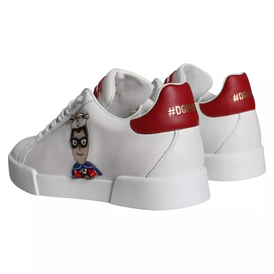 Dolce & Gabbana – Portofino-Sneakers aus Kalbsleder mit weißem Patch und Nappaleder
