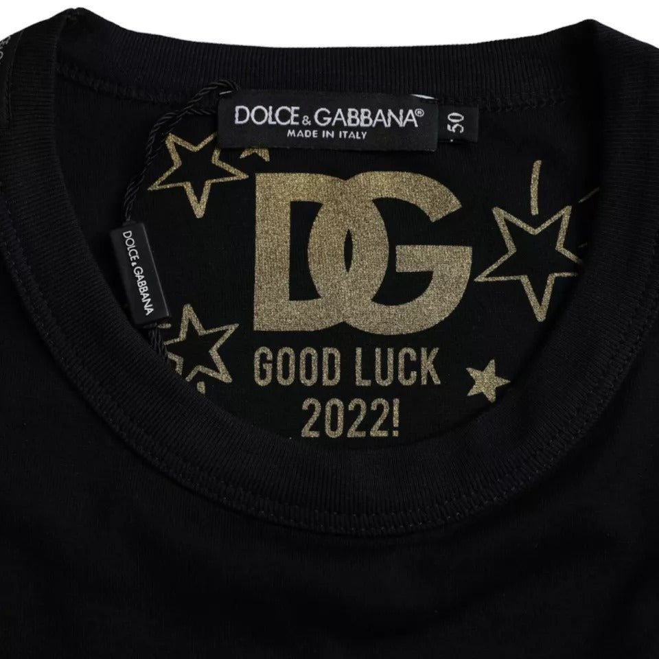 Dolce & Gabbana Schwarzes Herren-T-Shirt aus Baumwolle mit Rundhalsausschnitt und kurzen Ärmeln