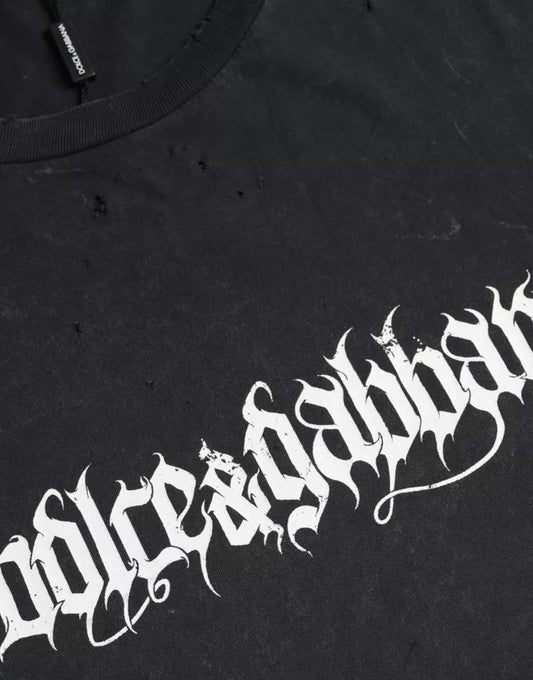Dolce & Gabbana – Schwarzes, grafisch bedrucktes, kurzärmliges Baumwoll-T-Shirt