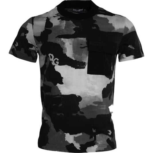 Dolce & Gabbana Mehrfarbiges Camouflage-T-Shirt aus Baumwolle mit Rundhalsausschnitt