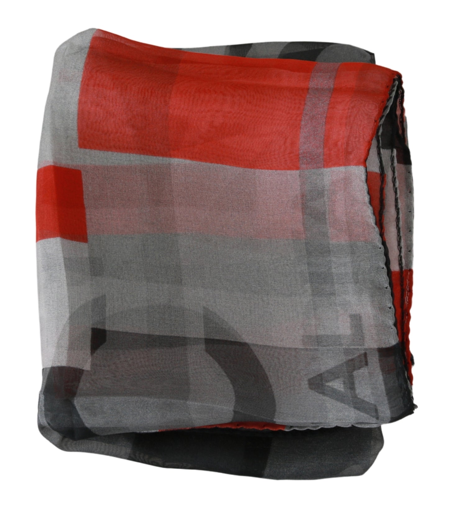 Costume National – Markenschal aus 100 % Seide, Grau/Rot