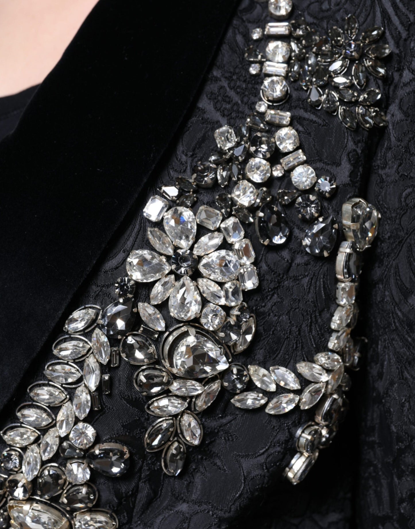 Dolce & Gabbana – Schwarzer Jacquard-Blazer mit Kristallblumenmuster