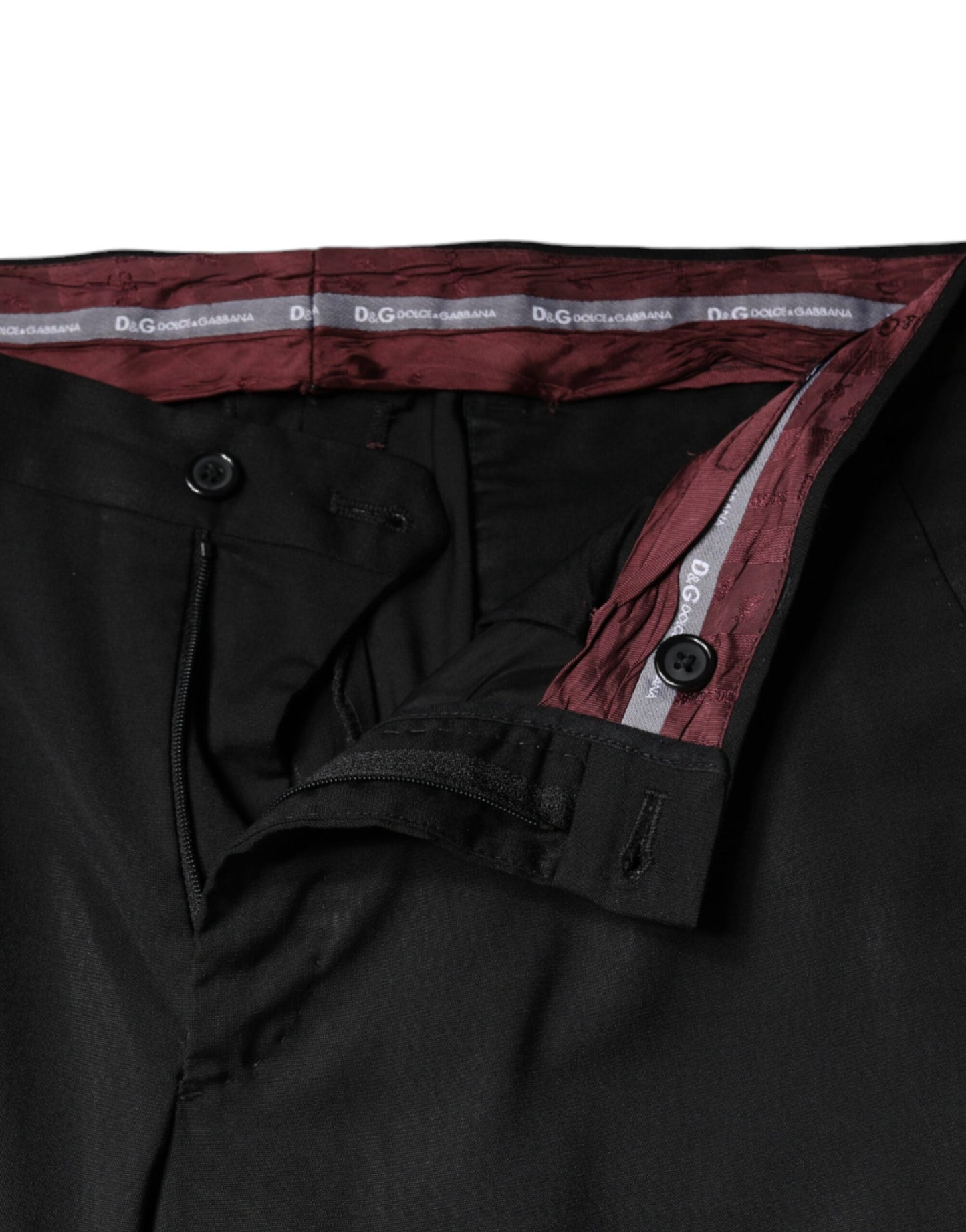 Dolce & Gabbana – Schwarze, hoch taillierte, konisch zulaufende Hose aus Polyester