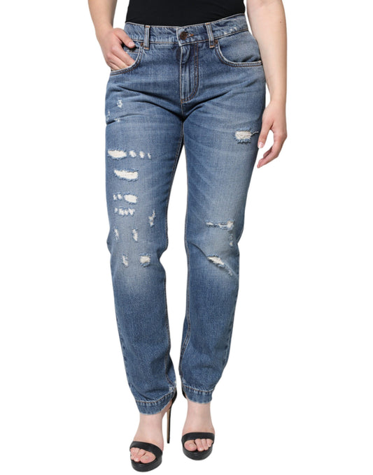 Dolce & Gabbana – Zerfetzte Boyfriend-Jeans aus blauer Baumwolle
