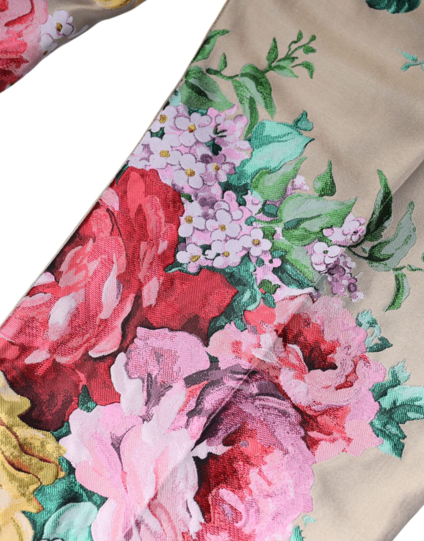 Dolce & Gabbana Beigefarbene, hoch taillierte, konische Jacquard-Hose mit Blumenmuster