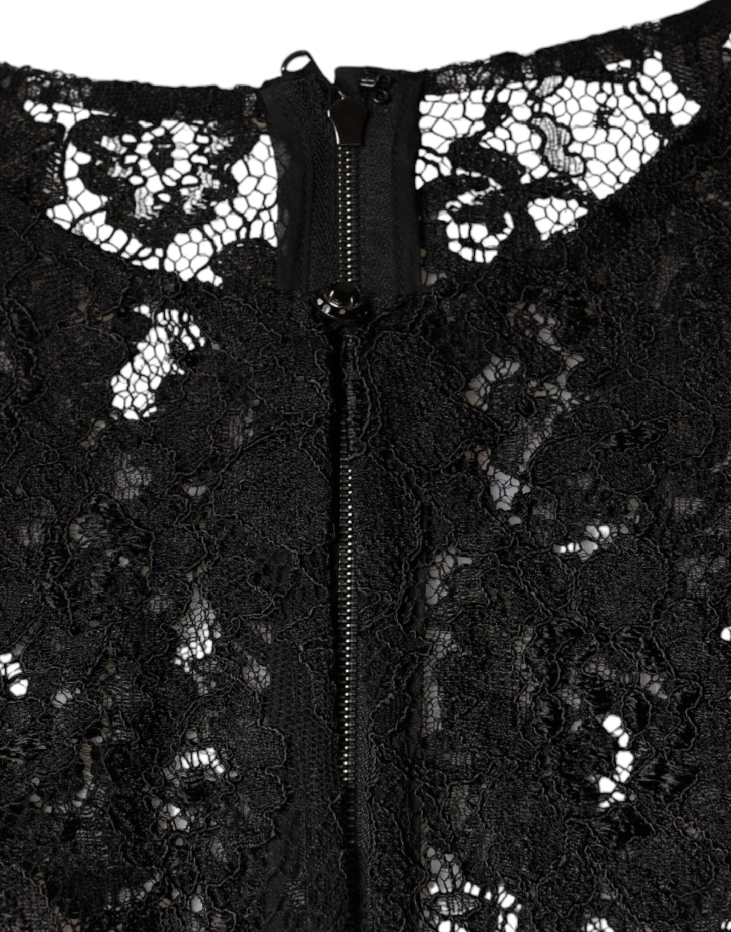 Dolce & Gabbana – Durchsichtiges Langarm-Top mit Blumenspitze in Schwarz