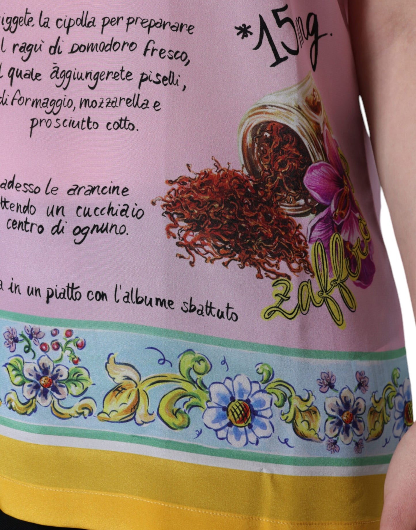 Dolce & Gabbana – Kurzärmliges Oberteil aus rosa Seide mit Araneine-Siciliana-Print