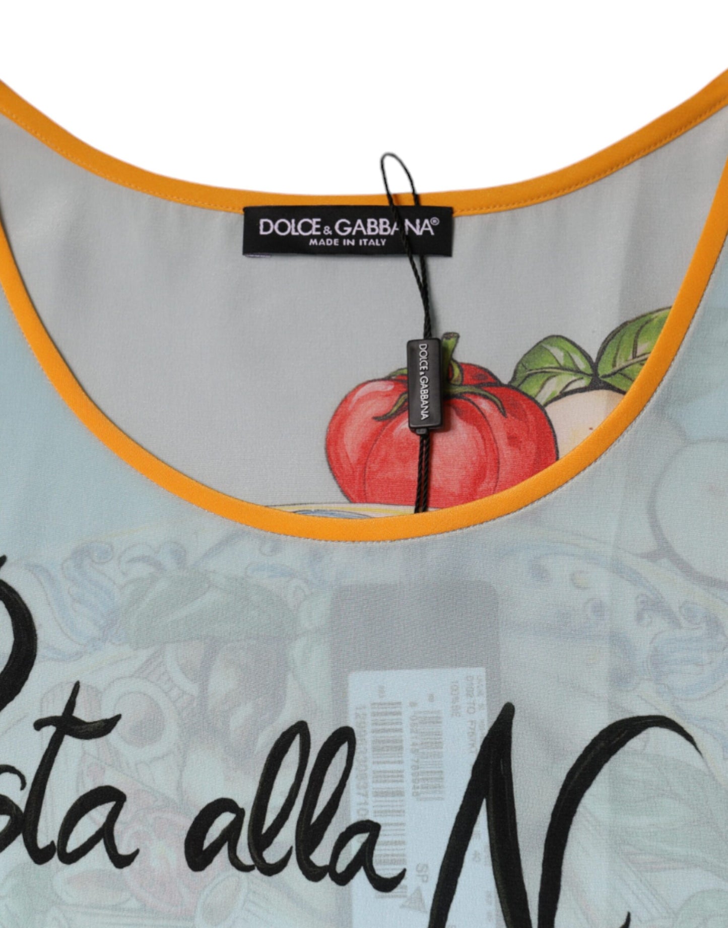 Mehrfarbiges Tanktop mit Pasta Alla Norma-Aufdruck von Dolce & Gabbana