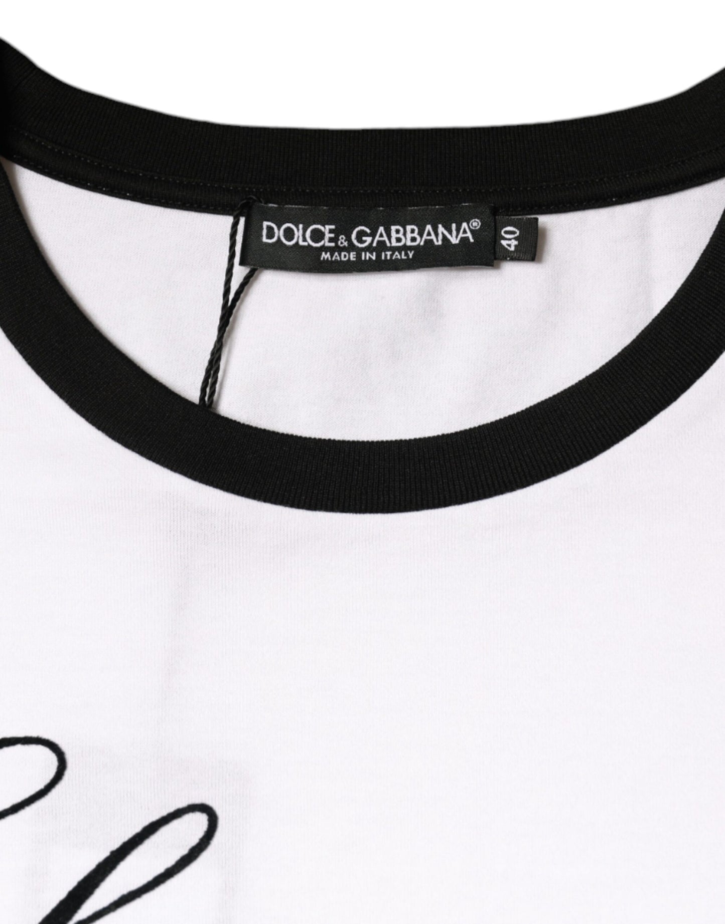 Dolce & Gabbana Weißes T-Shirt aus Baumwolle mit kurzem Arm und Eleganza-Print