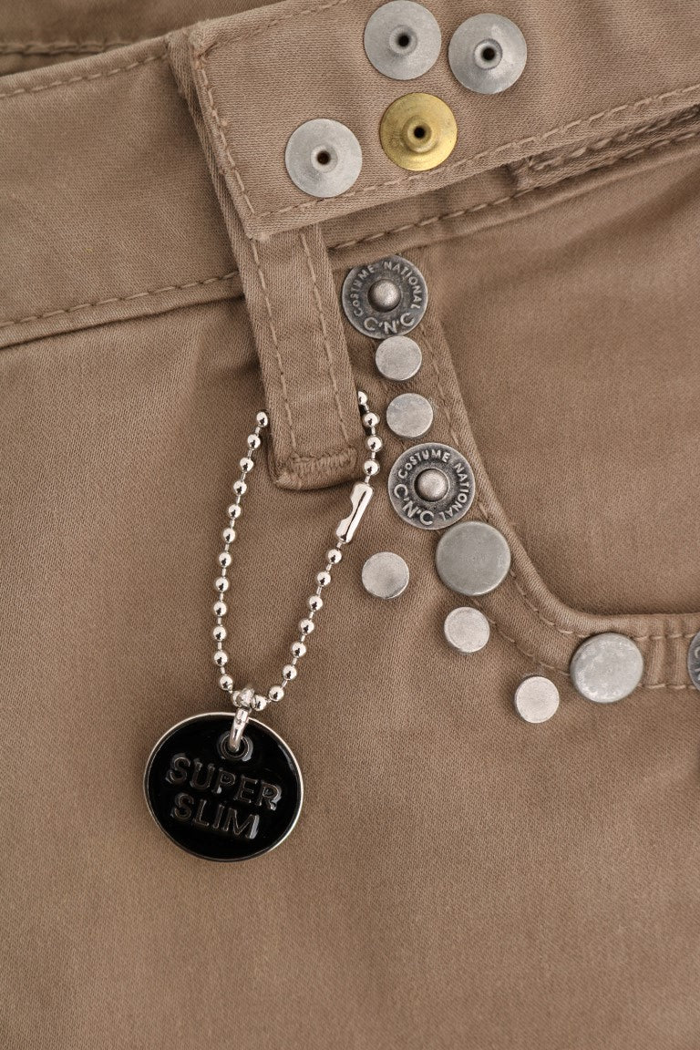 بنطلون جينز ضيق مطاطي من القطن باللون البيج من كوستوم ناشيونال