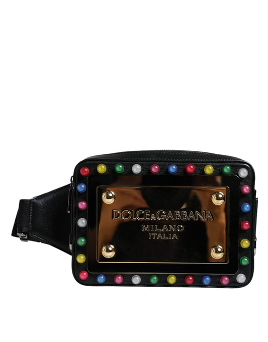 Dolce & Gabbana – Gürteltasche mit LED-Logo aus schwarzem Leder