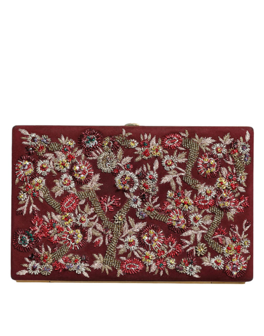 Dolce & Gabbana – Bordeauxfarbene Clutch-Abendtasche aus Samt mit Goldrahmen