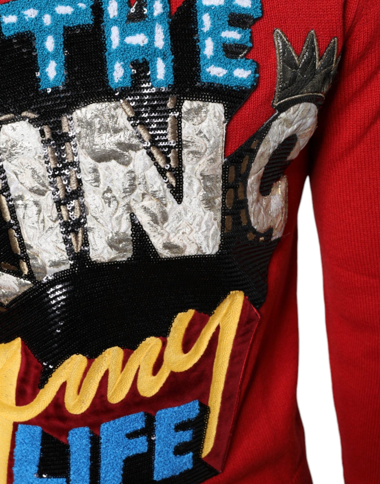 Dolce & Gabbana Roter „I’m The King“-Sweatshirtpullover aus Wolle mit Rundhalsausschnitt