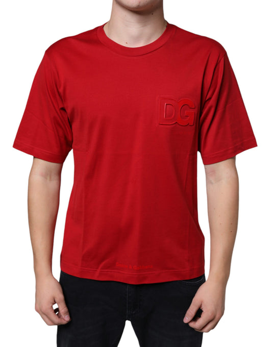 Dolce & Gabbana – Rotes Baumwoll-T-Shirt mit Rundhalsausschnitt und DG-Logo-Print