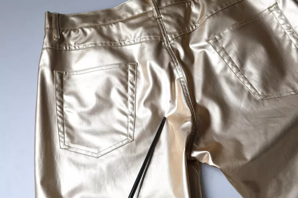 Dolce & Gabbana – Schmal zulaufende Polyesterhose in Metallic-Gold