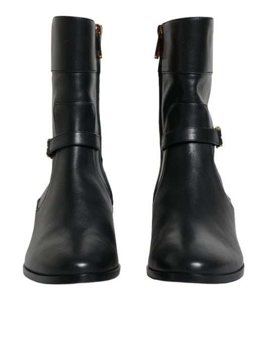 Dolce & Gabbana – Wadenhohe Stiefel aus schwarzem Leder mit Logo